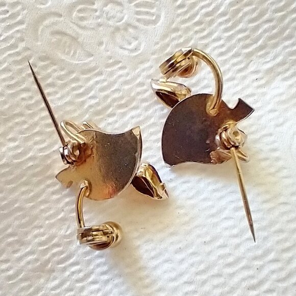Vintage Brooch Scatter Pins (2) Rhinestones Candle Leaf Design Gold Tone Metal - Picture 3 of 8